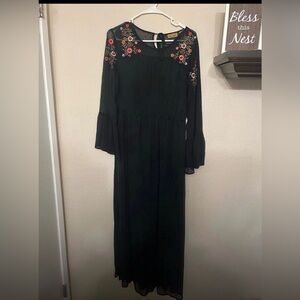 Wrangler Black Maxi Dress with Red Floral Embroidery